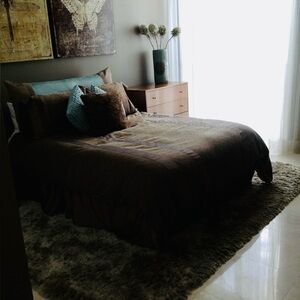Wildcat Territory Collection Luxury Shantung Pewter Tidepool Blue Queen Bedding